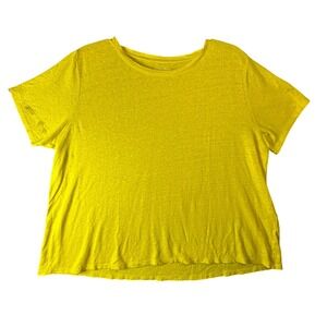 Eileen Fisher 100% Organic Linen Short Sleeve Tee Chartreuse Lagenlook M Yellow